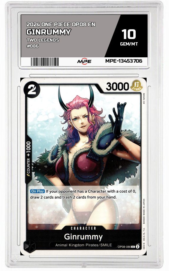 2024 ONE PIECE OP08 EN Two Legends #086 GINRUMMY MPE 10 GEM/MT — graded card auctioned from the MPE vault