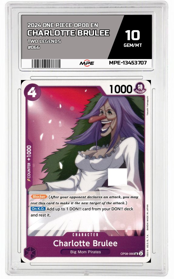 2024 ONE PIECE OP08 EN Two Legends #066 CHARLOTTE BRULEE MPE 10 GEM/MT — graded card auctioned from the MPE vault