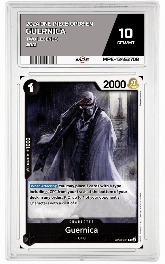 2024 ONE PIECE OP08 EN Two Legends #081 GUERNICA MPE 10 GEM/MT — graded card auctioned from the MPE vault