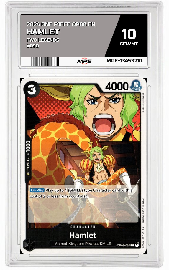 2024 ONE PIECE OP08 EN Two Legends #090 HAMLET MPE 10 GEM/MT — graded card auctioned from the MPE vault