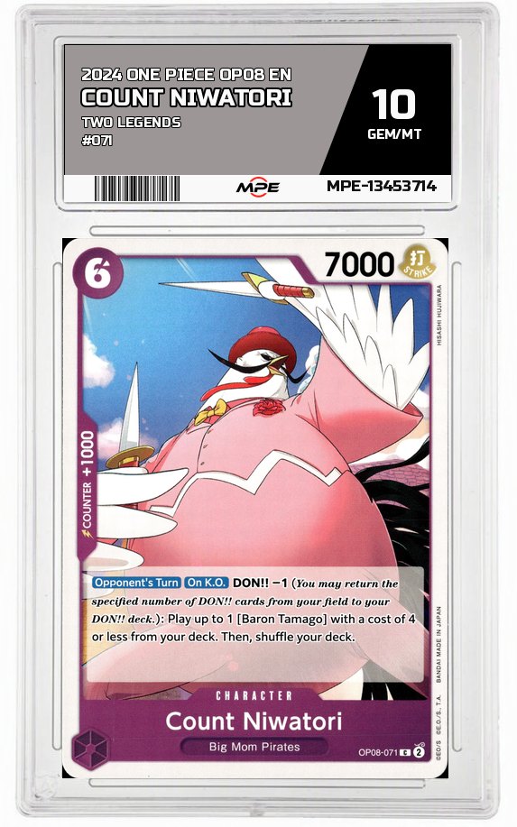 2024 ONE PIECE OP08 EN Two Legends #071 COUNT NIWATORI MPE 10 GEM/MT — graded card auctioned from the MPE vault