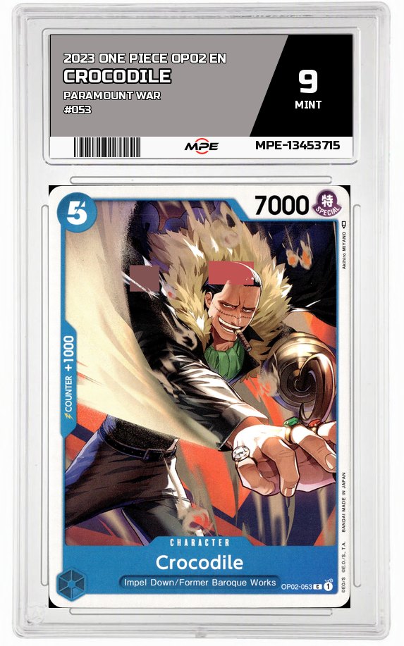 2023 ONE PIECE OP02 EN Paramount War #053 CROCODILE MPE 9 MINT — graded card auctioned from the MPE vault