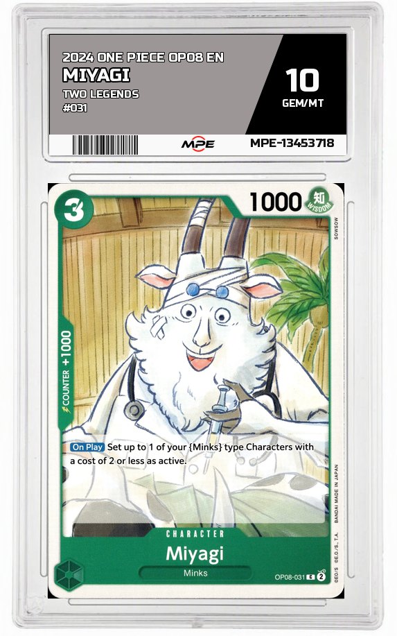 2024 ONE PIECE OP08 EN Two Legends #031 MIYAGI MPE 10 GEM/MT — graded card auctioned from the MPE vault