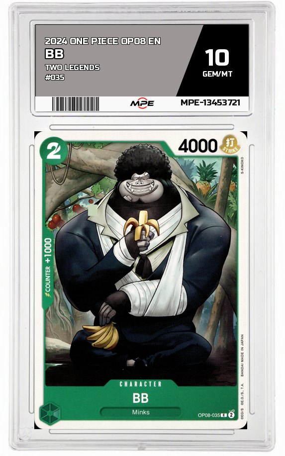 2024 ONE PIECE OP08 EN Two Legends #035 BB MPE 10 GEM/MT — graded card auctioned from the MPE vault