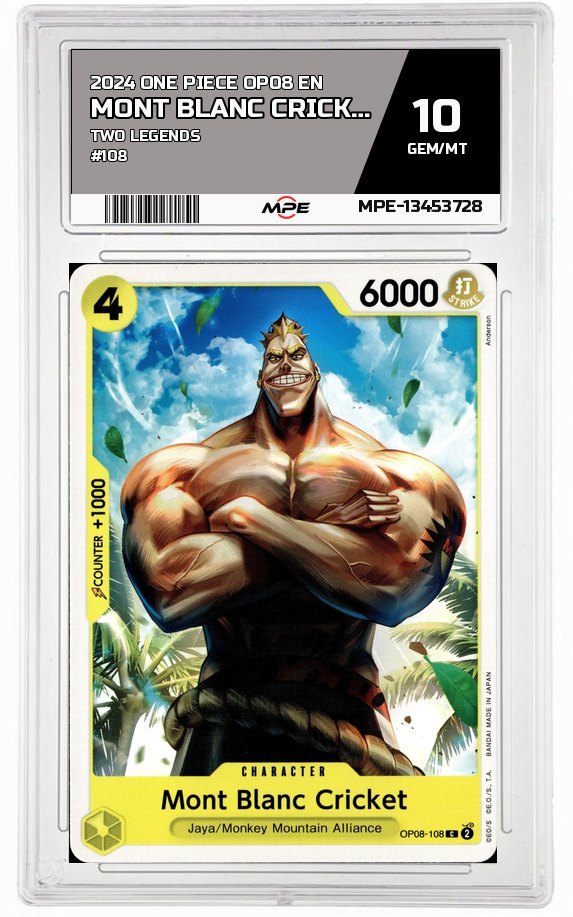 2024 ONE PIECE OP08 EN Two Legends #108 MONT BLANC CRICKET MPE 10 GEM/MT — graded card auctioned from the MPE vault