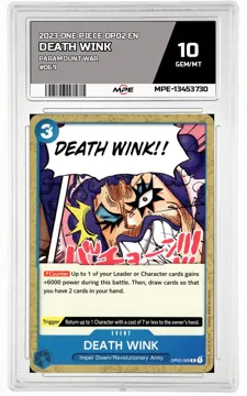 2023 ONE PIECE OP02 EN Paramount War #069 DEATH WINK MPE 10 GEM/MT — graded card up for auction