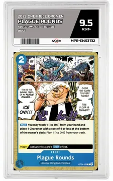 2023 ONE PIECE OP04 EN Kingdoms of Intrigue #055 PLAGUE ROUNDS MPE 9.5 MINT+ — graded card up for auction
