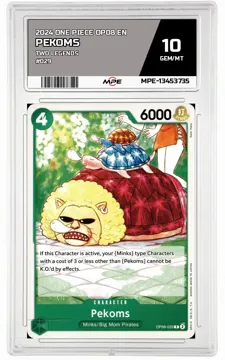 2024 ONE PIECE OP08 EN Two Legends #029 PEKOMS MPE 10 GEM/MT — graded card up for auction