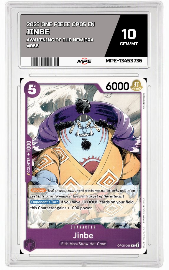 2023 ONE PIECE OP05 EN Awakening of the New Era #066 JINBE MPE 10 GEM/MT — graded card auctioned from the MPE vault