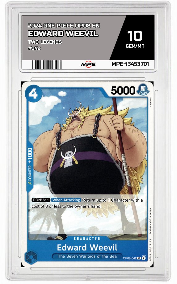 2024 ONE PIECE OP08 EN Two Legends #042 EDWARD WEEVIL MPE 10 GEM/MT — graded card auctioned from the MPE vault
