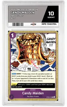 2024 ONE PIECE OP08 EN Two Legends #075 CANDY MAIDEN MPE 10 GEM/MT — graded card up for auction