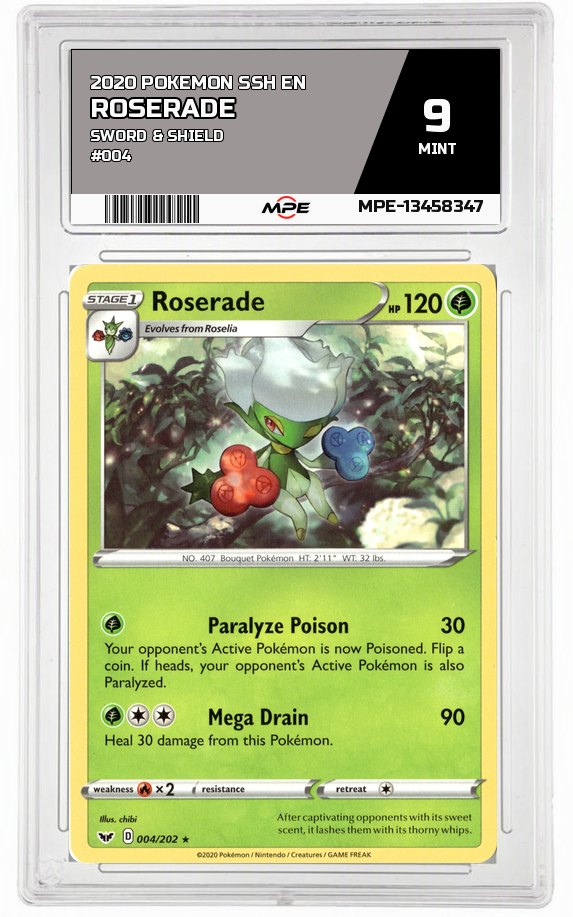 2020 POKEMON SSH EN SWORD & SHIELD #004 ROSERADE MPE 9 MINT — graded card auctioned from the MPE vault