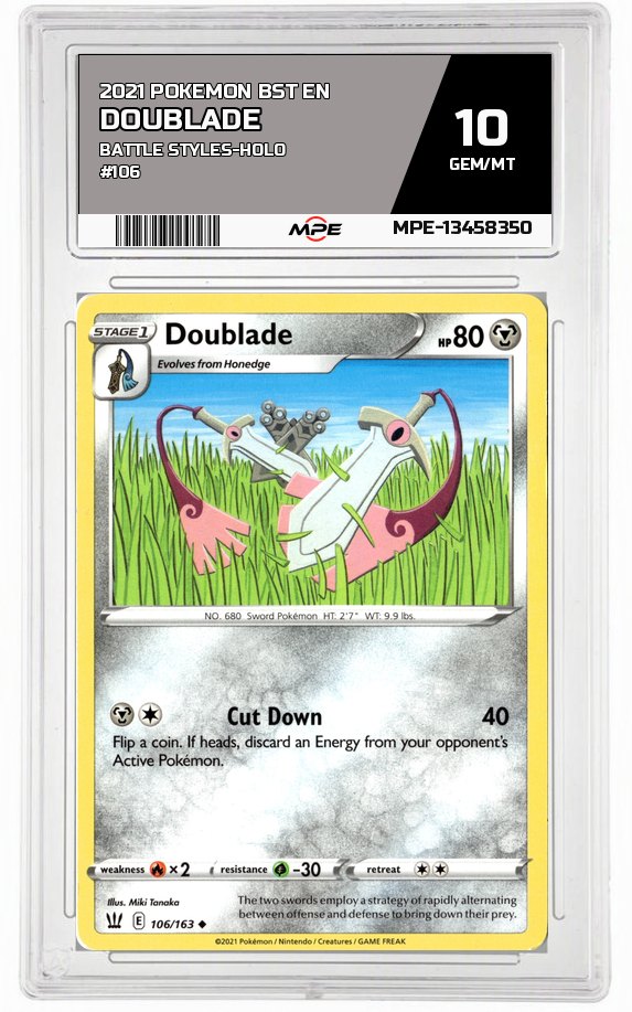 2021 POKEMON BST EN BATTLE STYLES-HOLO #106 Doublade MPE 10 GEM/MT — graded card auctioned from the MPE vault