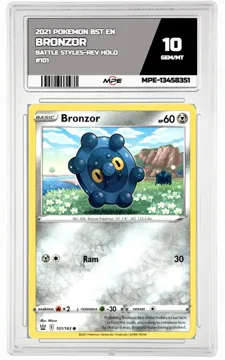 2021 POKEMON BST EN BATTLE STYLES-REV HOLO #101 Bronzor MPE 10 GEM/MT — graded card up for auction
