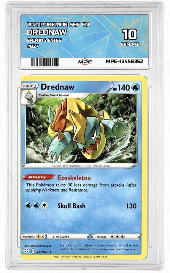 2021 POKEMON SHF EN SHINING FATES #027 Drednaw MPE 10 GEM/MT — graded card auctioned from the MPE vault