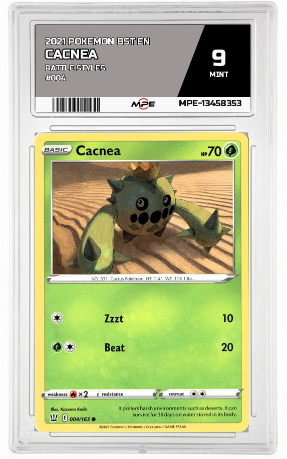 2021 POKEMON BST EN BATTLE STYLES #004 CACNEA MPE 9 MINT — graded card auctioned from the MPE vault