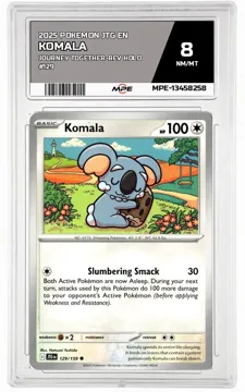 2025 POKEMON JTG EN JOURNEY TOGETHER-REV HOLO #129 KOMALA MPE 8 NM/MT — graded card up for auction