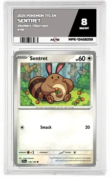 2025 POKEMON JTG EN JOURNEY TOGETHER #118 Sentret MPE 8 NM/MT — graded card up for auction