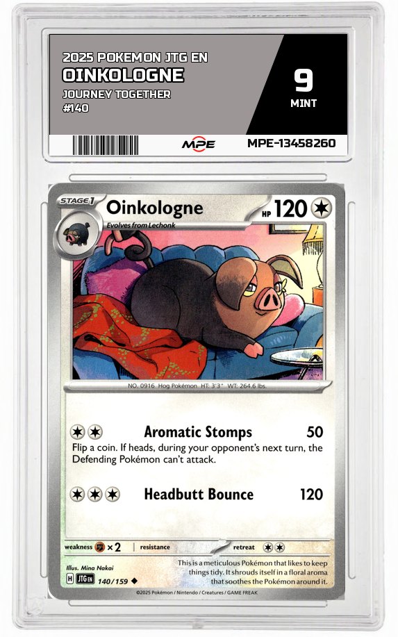 2025 POKEMON JTG EN JOURNEY TOGETHER #140 Oinkologne MPE 9 MINT — graded card auctioned from the MPE vault