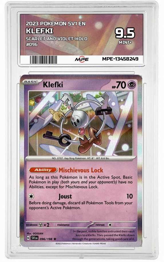 2023 POKEMON SV1 EN SCARLET AND VIOLET-HOLO #096 Klefki MPE 9.5 MINT+ — graded card auctioned from the MPE vault