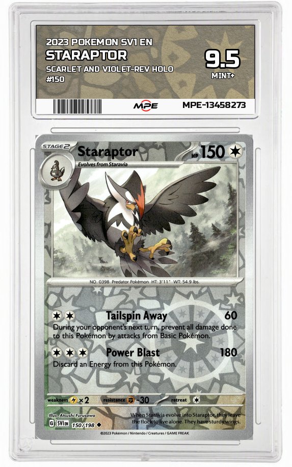 2023 POKEMON SV1 EN SCARLET AND VIOLET-REV HOLO #150 STARAPTOR MPE 9.5 MINT+ — graded card auctioned from the MPE vault