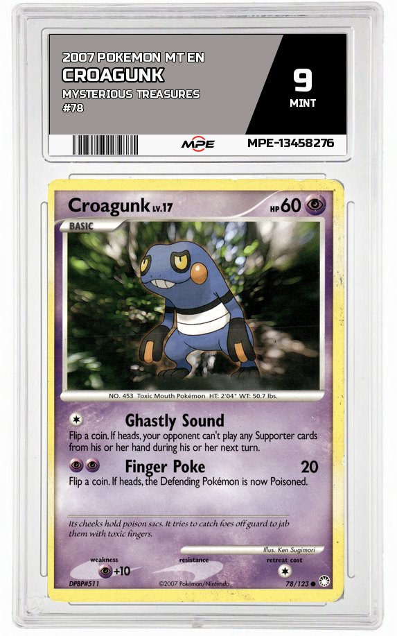 2007 POKEMON MT EN MYSTERIOUS TREASURES #78 Croagunk MPE 9 MINT — graded card auctioned from the MPE vault