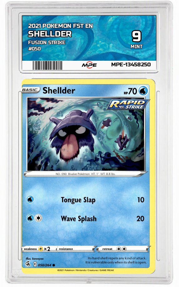 2021 POKEMON FST EN FUSION STRIKE #050 SHELLDER MPE 9 MINT — graded card auctioned from the MPE vault