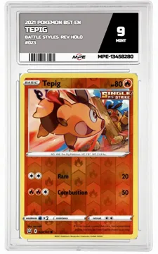 2021 POKEMON BST EN BATTLE STYLES-REV HOLO #023 Tepig MPE 9 MINT — graded card up for auction