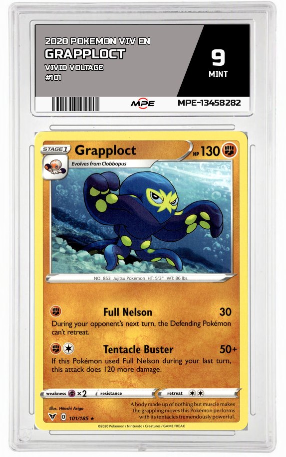 2020 POKEMON VIV EN VIVID VOLTAGE #101 Grapploct MPE 9 MINT — graded card auctioned from the MPE vault