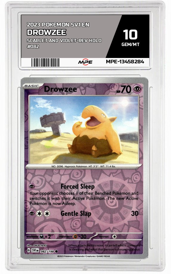 2023 POKEMON SV1 EN SCARLET AND VIOLET-REV HOLO #082 Drowzee MPE 10 GEM/MT — graded card auctioned from the MPE vault
