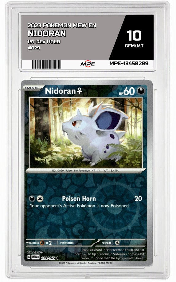 2023 POKEMON MEW EN 151-REV HOLO #029 Nidoran♀ MPE 10 GEM/MT — graded card auctioned from the MPE vault