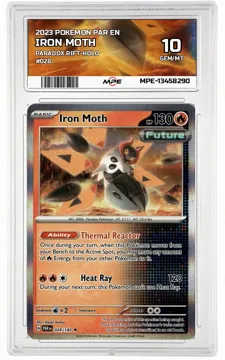 2023 POKEMON PAR EN PARADOX RIFT-HOLO #028 Iron Moth MPE 10 GEM/MT — graded card up for auction
