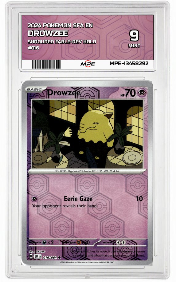 2024 POKEMON SFA EN SHROUDED FABLE-REV HOLO #016 DROWZEE MPE 9 MINT — graded card auctioned from the MPE vault