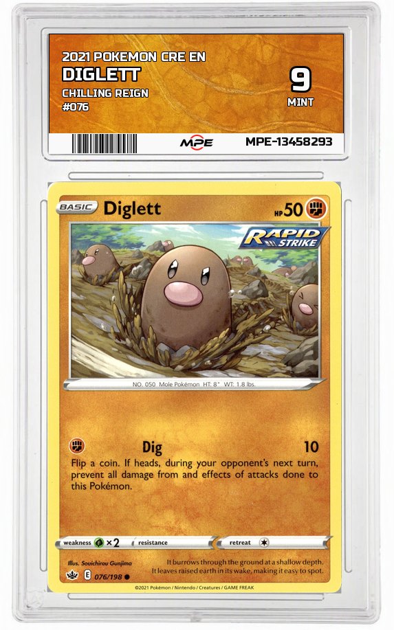 2021 POKEMON CRE EN CHILLING REIGN #076 Diglett MPE 9 MINT — graded card auctioned from the MPE vault