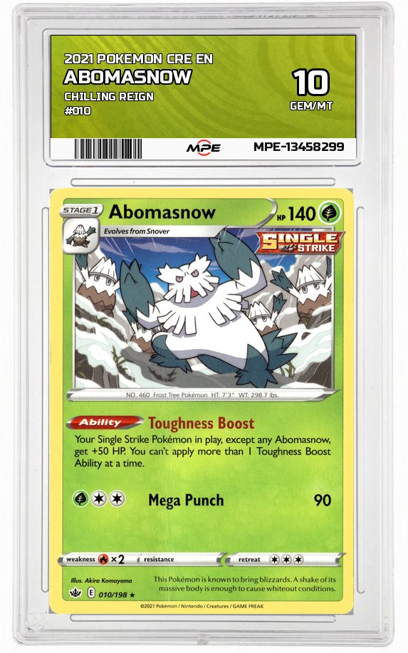 2021 POKEMON CRE EN CHILLING REIGN #010 Abomasnow MPE 10 GEM/MT — graded card auctioned from the MPE vault