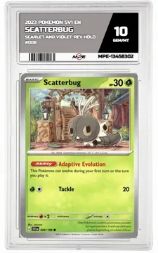 2023 POKEMON SV1 EN SCARLET AND VIOLET-REV HOLO #008 Scatterbug MPE 10 GEM/MT — graded card up for auction