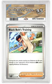2025 POKEMON JTG EN JOURNEY TOGETHER #143 BLACK BELT'S TRAINING MPE 9.5 MINT+ — graded card up for auction
