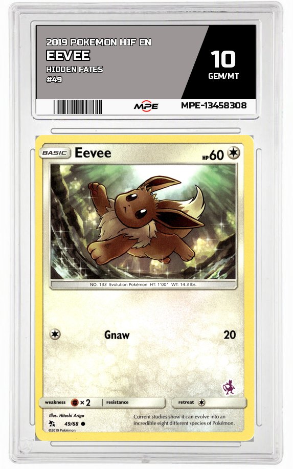 2019 POKEMON HIF EN HIDDEN FATES #49 Eevee MPE 10 GEM/MT — graded card auctioned from the MPE vault