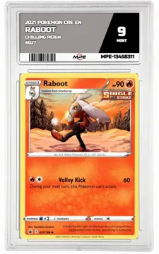 2021 POKEMON CRE EN CHILLING REIGN #027 Raboot MPE 9 MINT — graded card up for auction