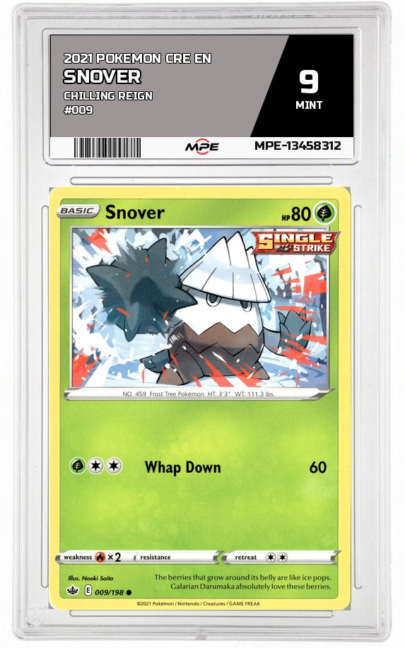 2021 POKEMON CRE EN CHILLING REIGN #009 Snover MPE 9 MINT — graded card auctioned from the MPE vault