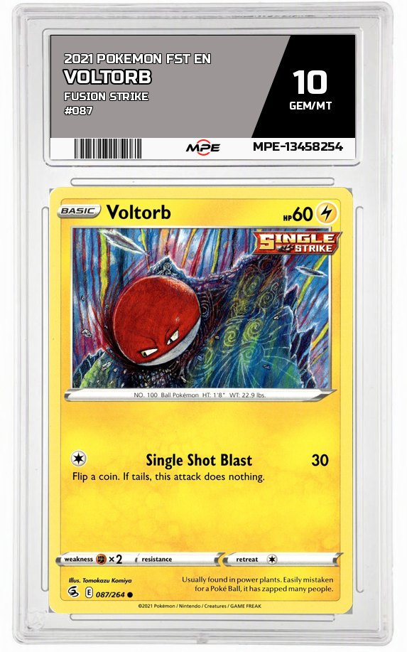 2021 POKEMON FST EN FUSION STRIKE #087 Voltorb MPE 10 GEM/MT — graded card auctioned from the MPE vault