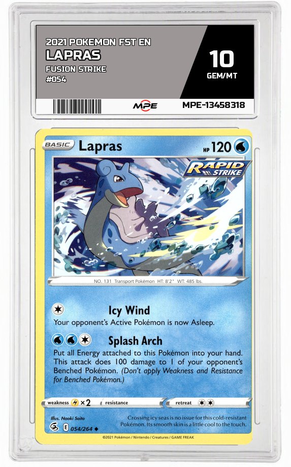 2021 POKEMON FST EN FUSION STRIKE #054 Lapras MPE 10 GEM/MT — graded card auctioned from the MPE vault
