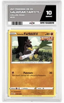 2021 POKEMON CRE EN CHILLING REIGN #078 GALARIAN FARFETCH'D MPE 10 GEM/MT — graded card up for auction