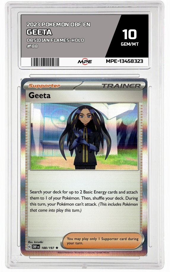 2023 POKEMON OBF EN OBSIDIAN FLAMES-HOLO #188 Geeta MPE 10 GEM/MT — graded card auctioned from the MPE vault