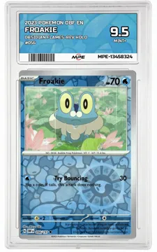2023 POKEMON OBF EN OBSIDIAN FLAMES-REV HOLO #056 Froakie MPE 9.5 MINT+ — graded card up for auction