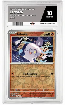 2023 POKEMON OBF EN OBSIDIAN FLAMES-REV HOLO #036 Litwick MPE 10 GEM/MT — graded card up for auction
