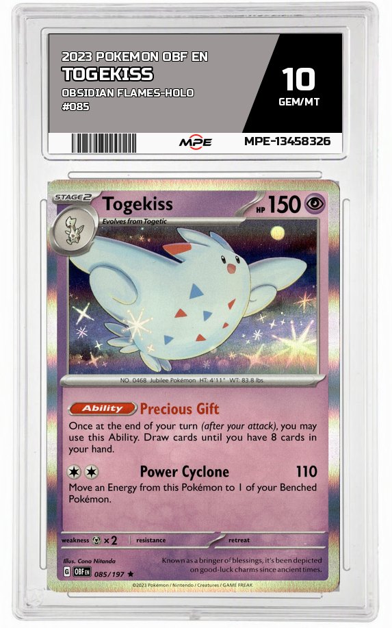 2023 POKEMON OBF EN OBSIDIAN FLAMES-HOLO #085 Togekiss MPE 10 GEM/MT — graded card auctioned from the MPE vault