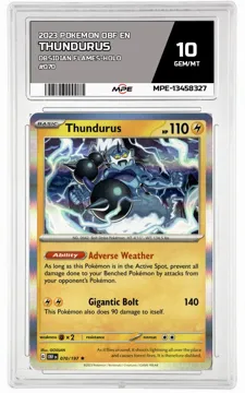 2023 POKEMON OBF EN OBSIDIAN FLAMES-HOLO #070 Thundurus MPE 10 GEM/MT — graded card up for auction