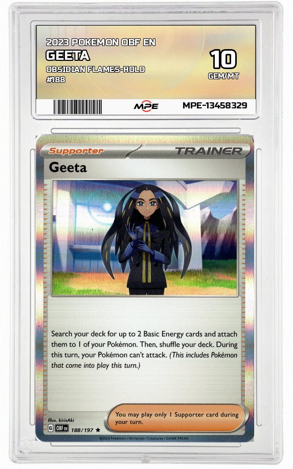 2023 POKEMON OBF EN OBSIDIAN FLAMES-HOLO #188 Geeta MPE 10 GEM/MT — graded card auctioned from the MPE vault