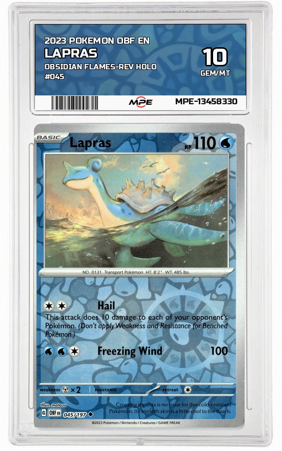 2023 POKEMON OBF EN OBSIDIAN FLAMES-REV HOLO #045 LAPRAS MPE 10 GEM/MT — graded card auctioned from the MPE vault